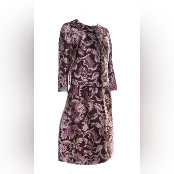 $6,000 NEW OSCAR DE LA RENTA FLORAL JAQUARD BURGUNDY JACKET SKIRT SUIT US L - Picture 3 of 16